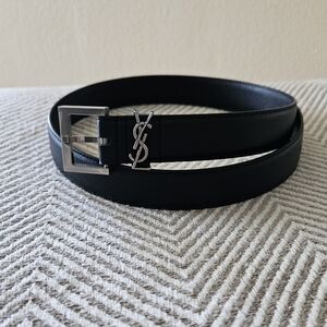Yves Saint Laurent Cassandre Black Leather Belt
